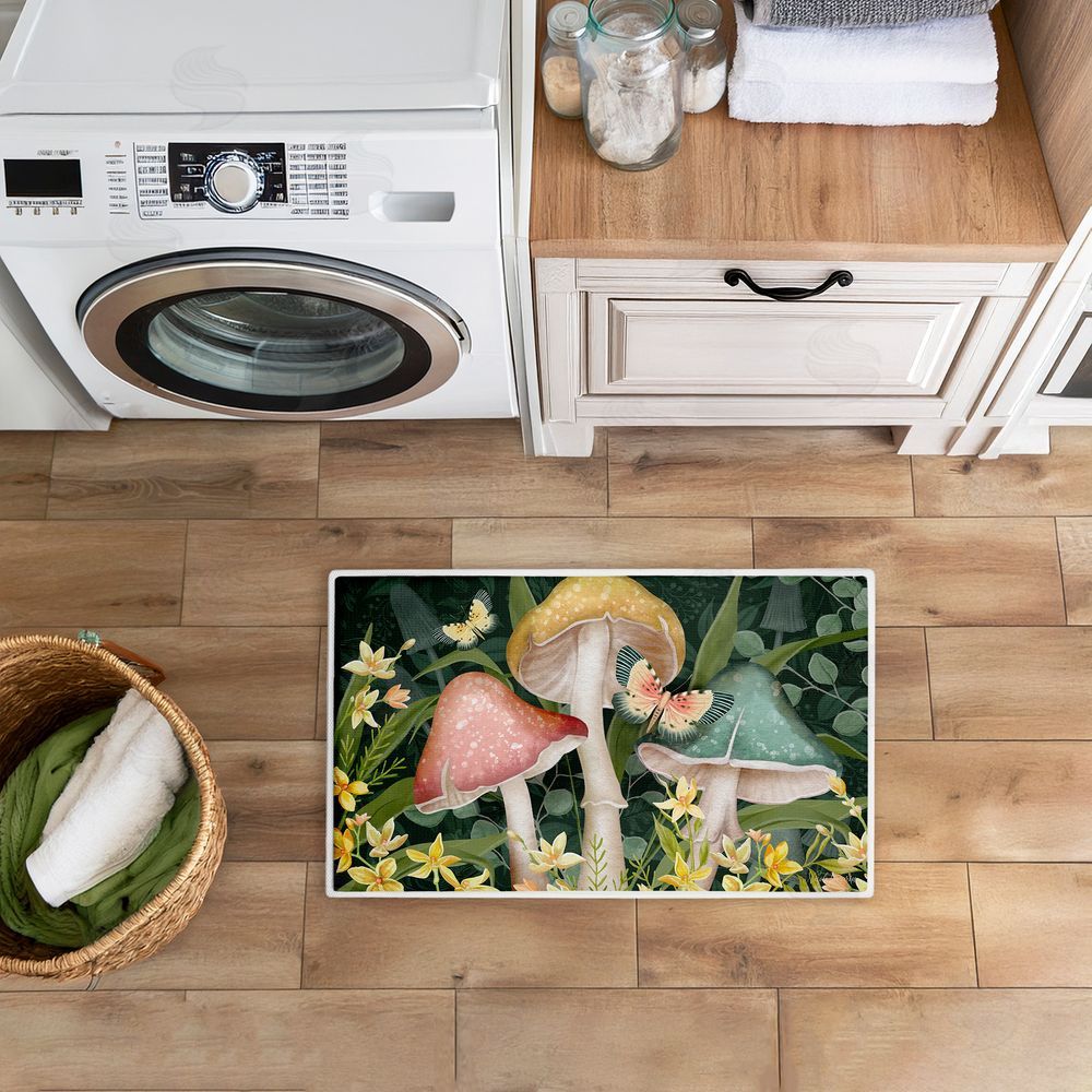 Nicole Tamarin Midnight Garden Mushrooms Plush Bathroom Floor Mat