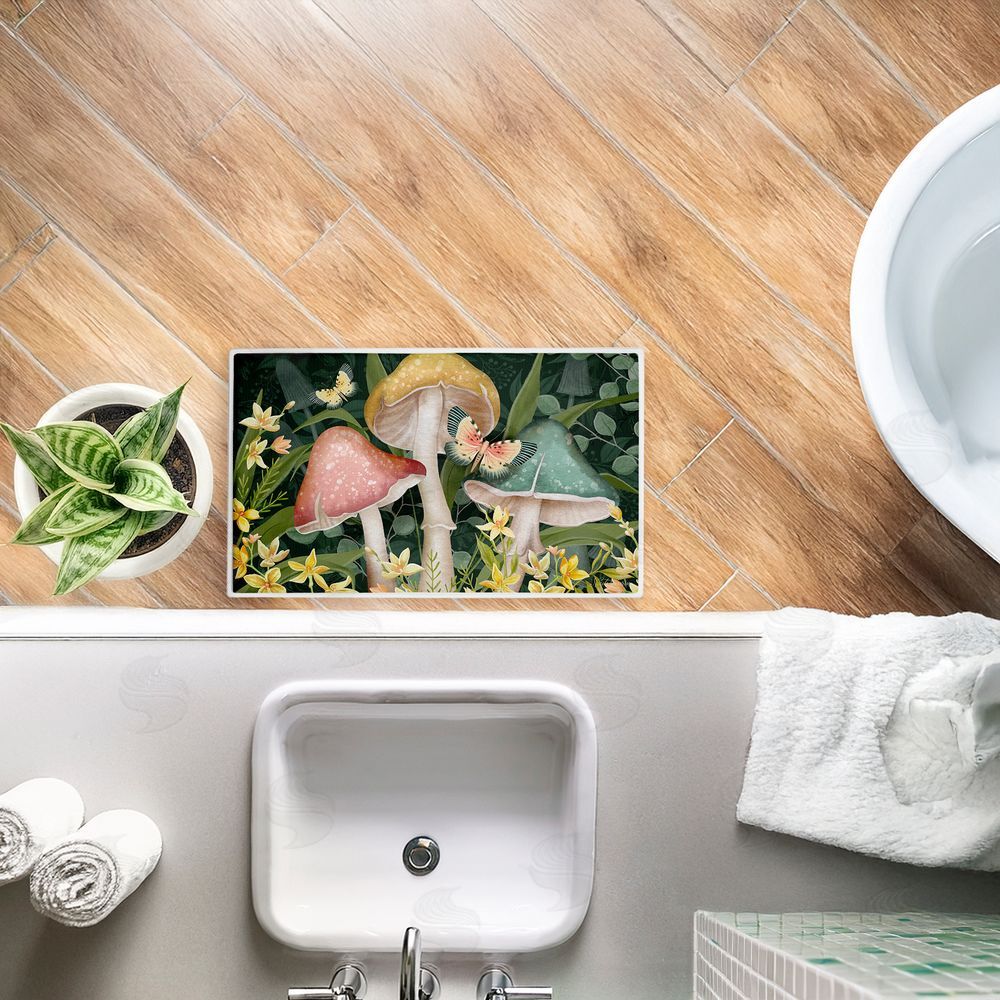 Nicole Tamarin Midnight Garden Mushrooms Plush Bathroom Floor Mat