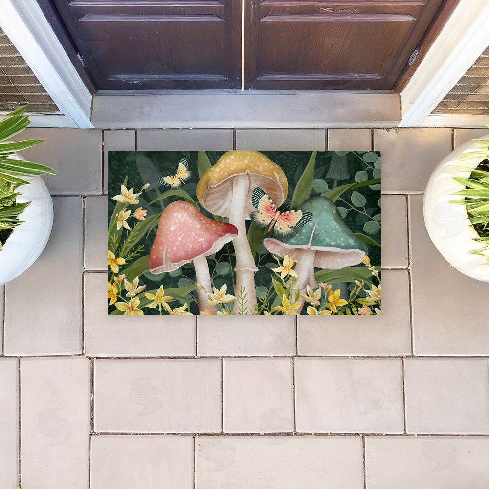 Nicole Tamarin Midnight Garden Mushrooms Unwoven Outdoor Door Mat
