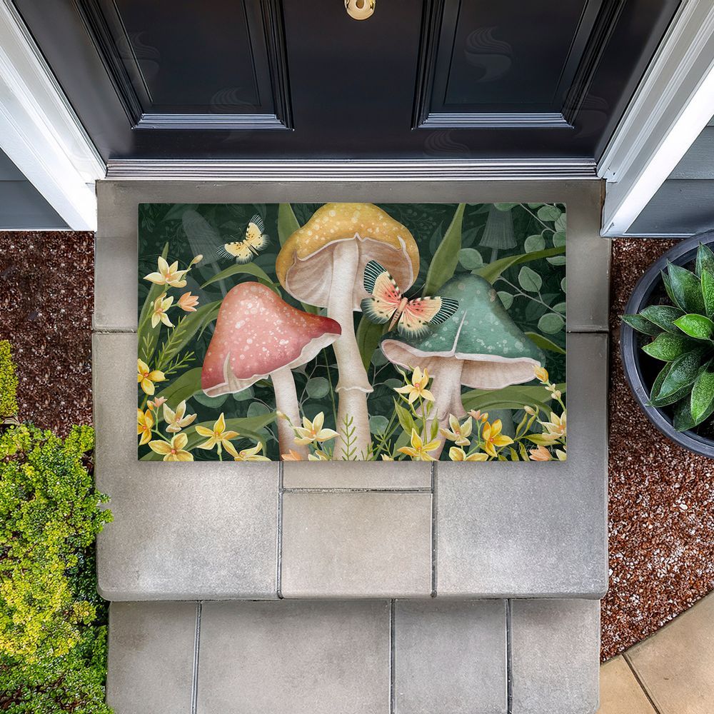 Nicole Tamarin Midnight Garden Mushrooms Unwoven Outdoor Door Mat