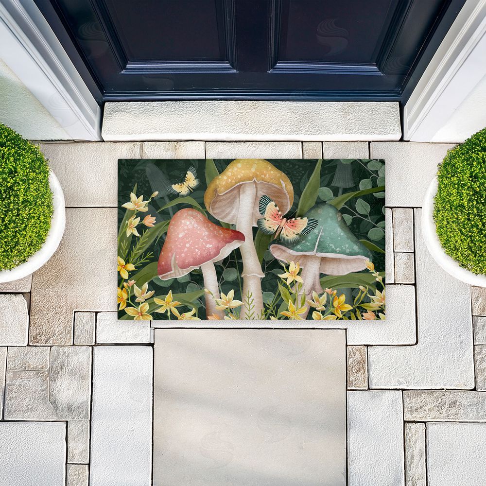 Nicole Tamarin Midnight Garden Mushrooms Unwoven Outdoor Door Mat