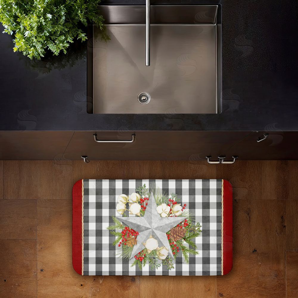 Nicole Tamarin Gingham & Floral Star Shape Kitchen Floor Mat