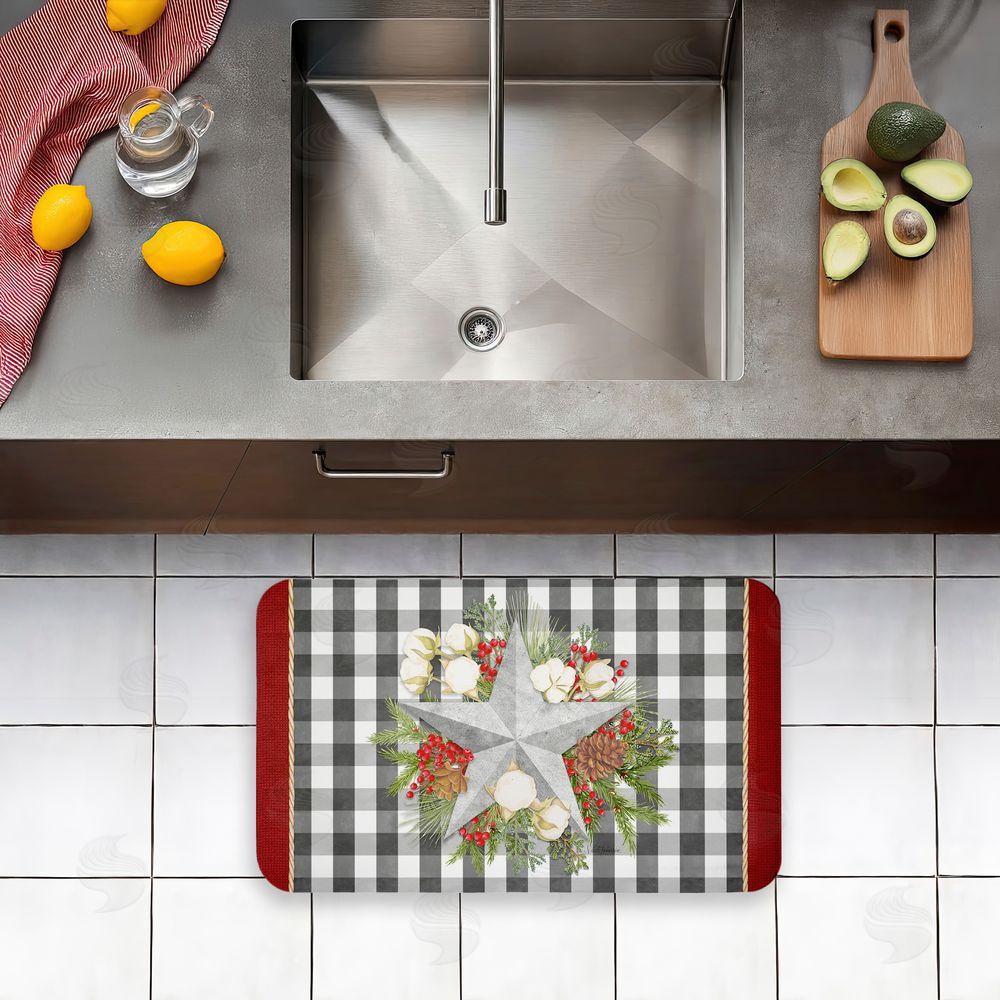 Nicole Tamarin Gingham & Floral Star Shape Kitchen Floor Mat