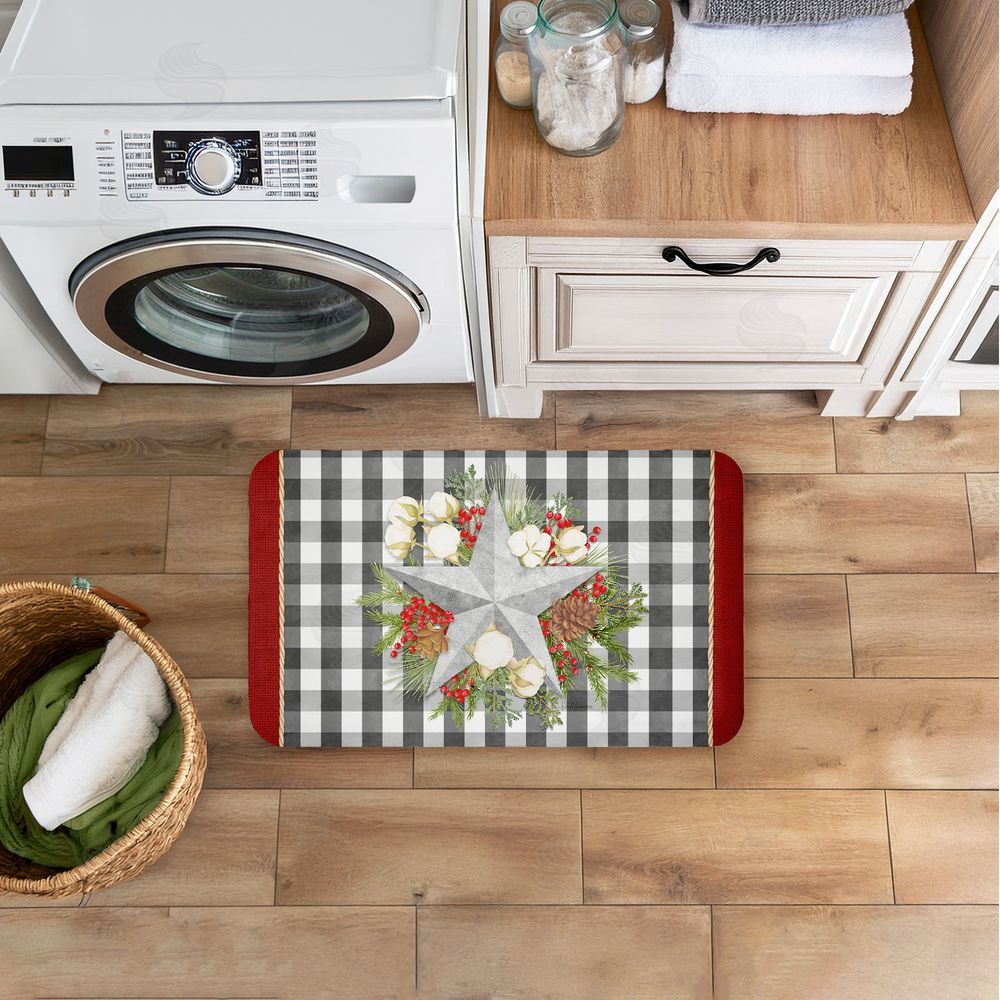 Nicole Tamarin Gingham & Floral Star Shape Kitchen Floor Mat