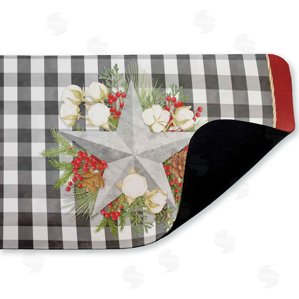 Nicole Tamarin Gingham & Floral Star Shape Kitchen Floor Mat