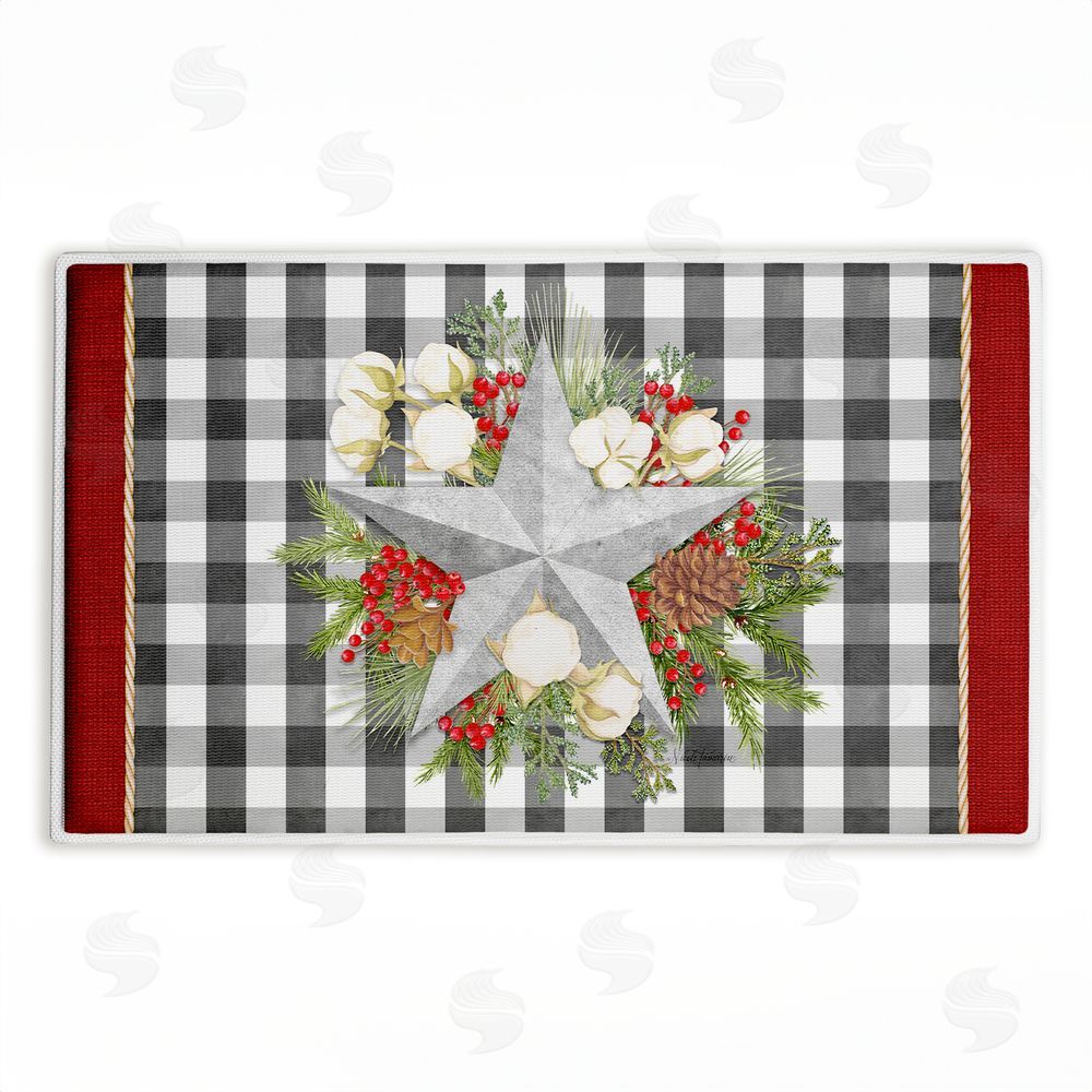 Nicole Tamarin Gingham & Floral Star Shape Plush Bathroom Floor Mat