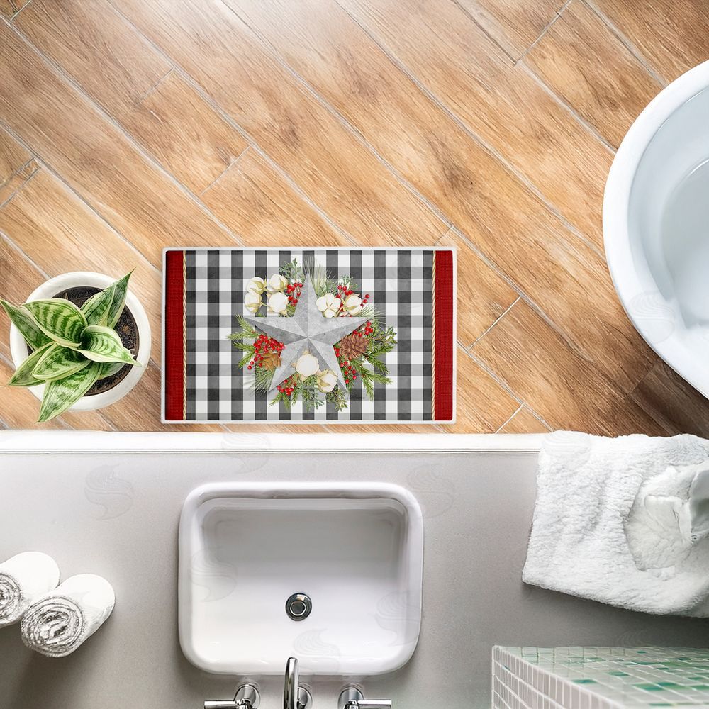 Nicole Tamarin Gingham & Floral Star Shape Plush Bathroom Floor Mat