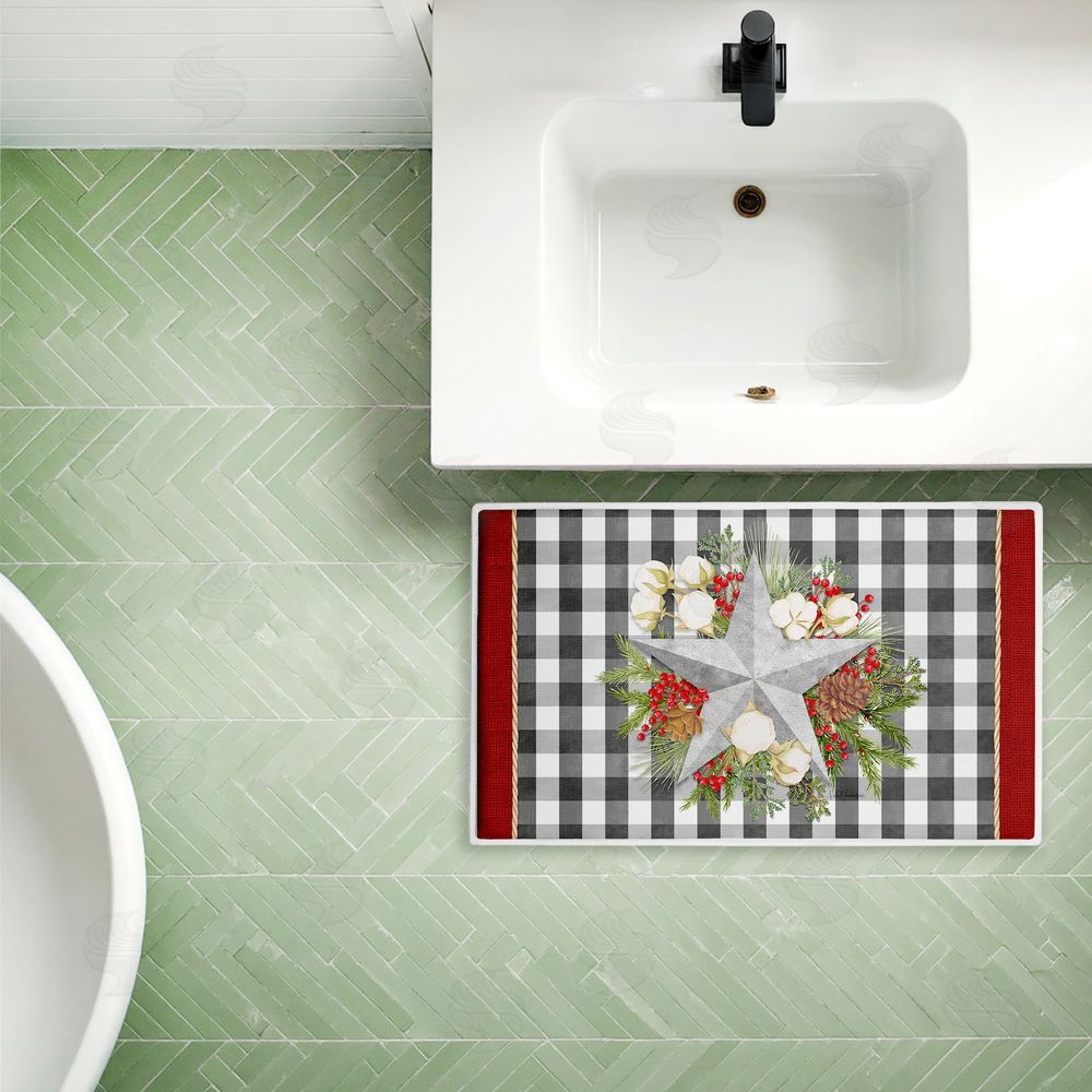 Nicole Tamarin Gingham & Floral Star Shape Plush Bathroom Floor Mat