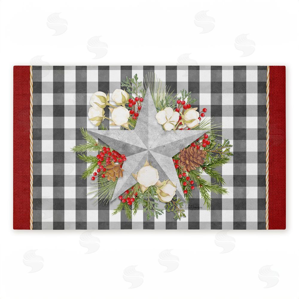 Nicole Tamarin Gingham & Floral Star Shape Unwoven Outdoor Door Mat