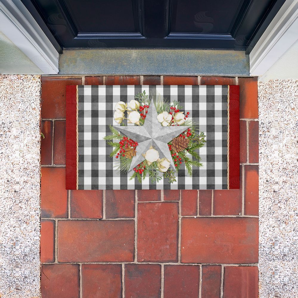 Nicole Tamarin Gingham & Floral Star Shape Unwoven Outdoor Door Mat