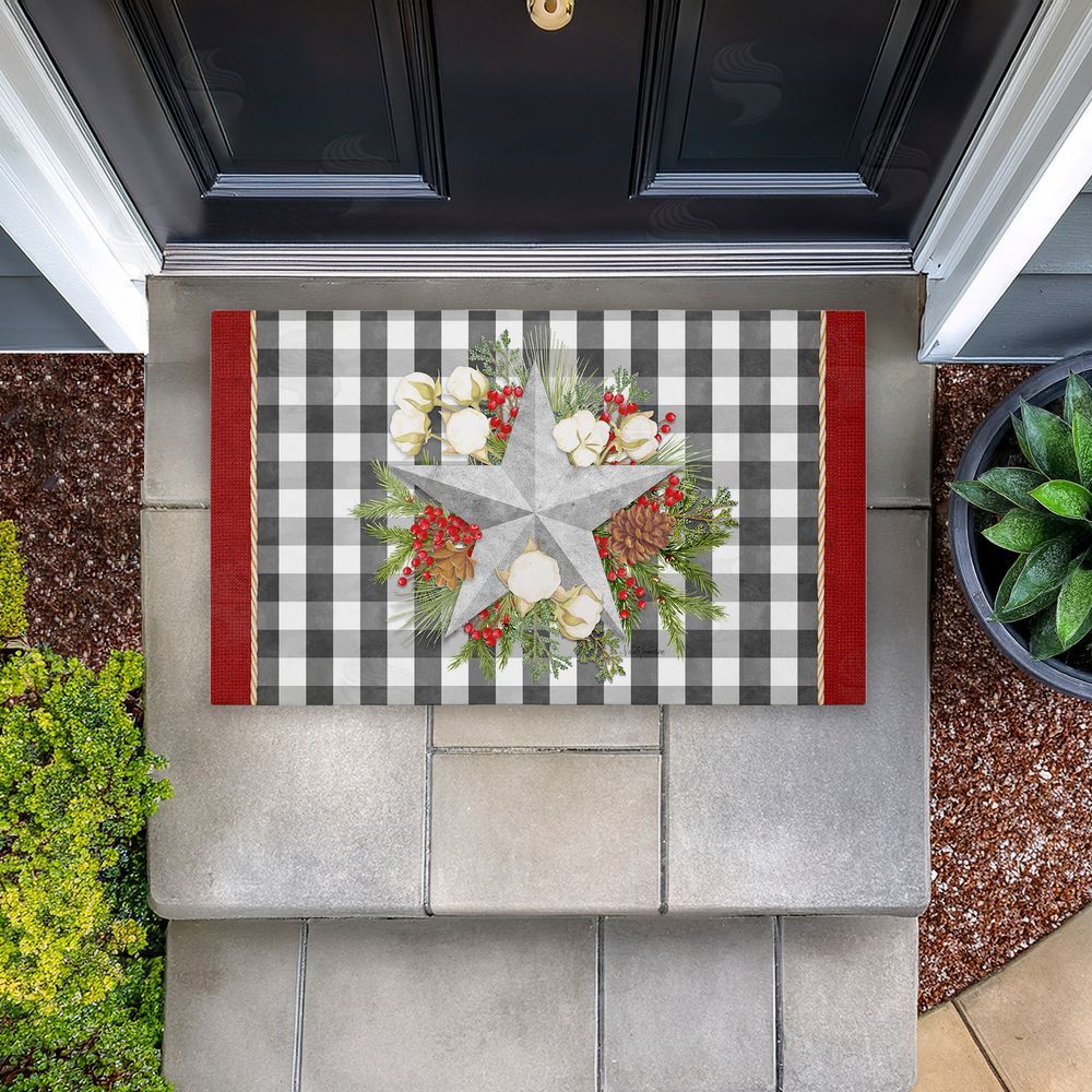 Nicole Tamarin Gingham & Floral Star Shape Unwoven Outdoor Door Mat