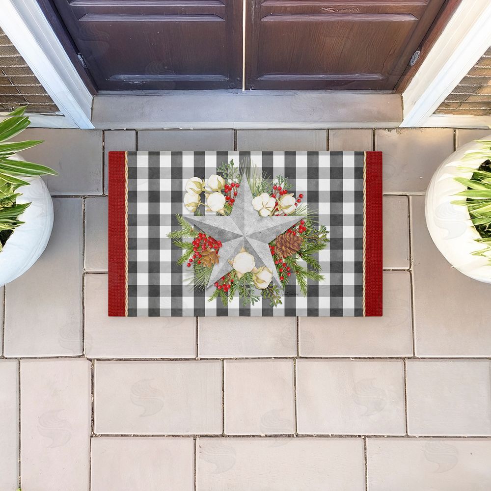 Nicole Tamarin Gingham & Floral Star Shape Unwoven Outdoor Door Mat
