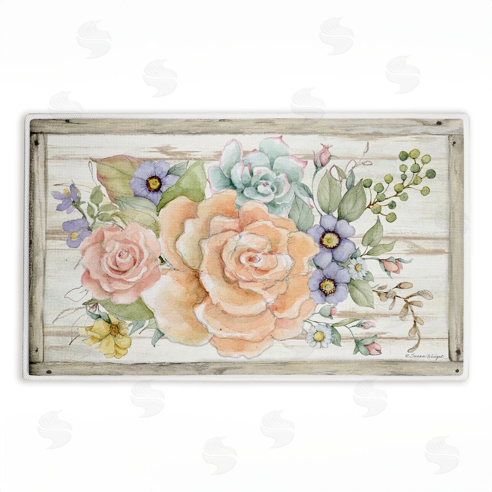Susan Winget Rose Succulent Bouquet Plush Bathroom Floor Mat