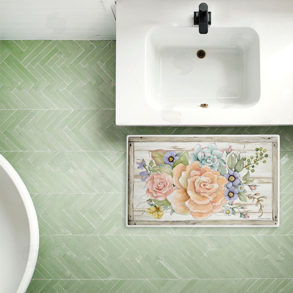 Susan Winget Rose Succulent Bouquet Plush Bathroom Floor Mat