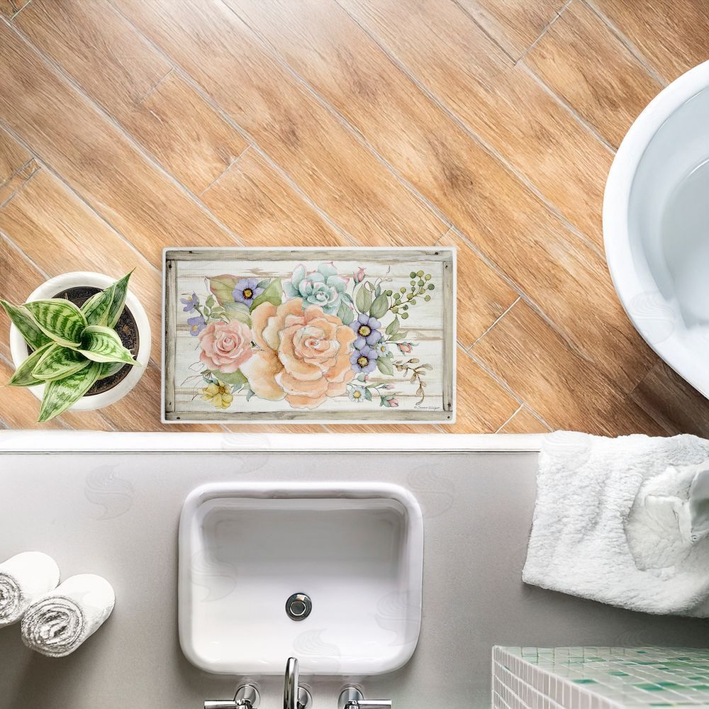 Susan Winget Rose Succulent Bouquet Plush Bathroom Floor Mat