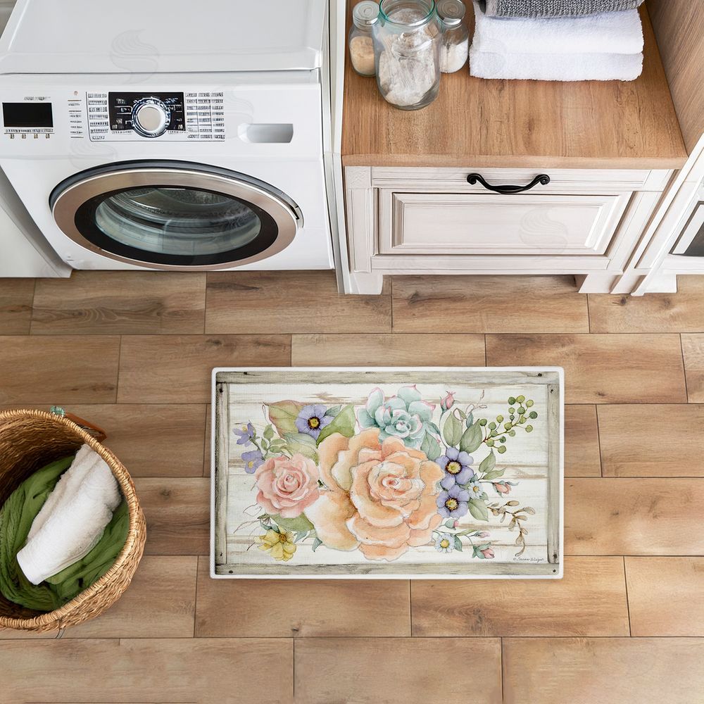 Susan Winget Rose Succulent Bouquet Plush Bathroom Floor Mat