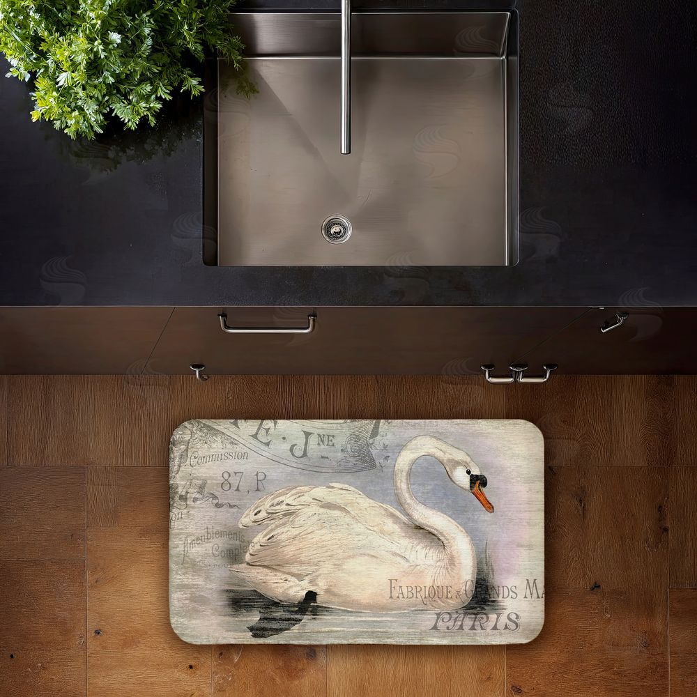 Suzanne Nicoll French Swan Vintage Motif Kitchen Floor Mat