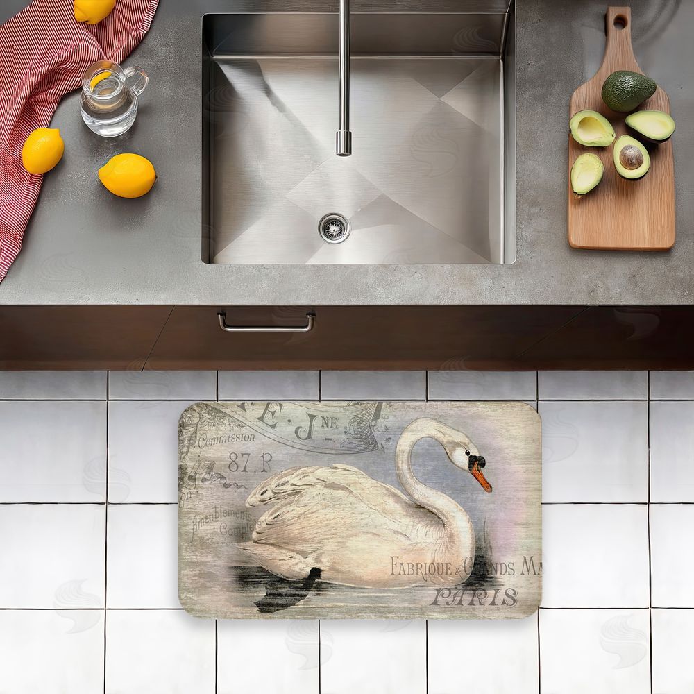 Suzanne Nicoll French Swan Vintage Motif Kitchen Floor Mat