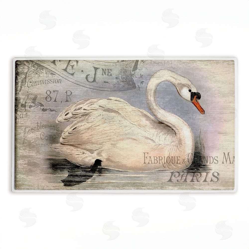Suzanne Nicoll French Swan Vintage Motif Plush Bathroom Floor Mat