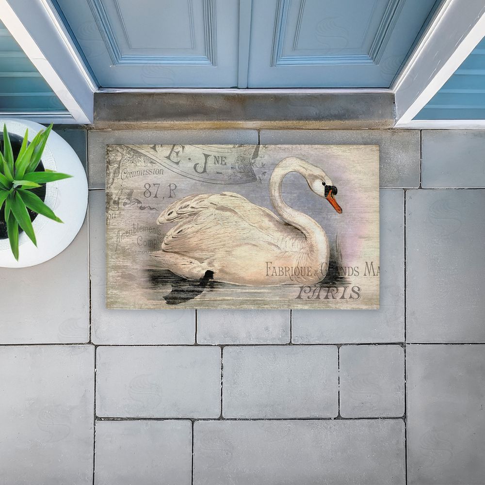 Suzanne Nicoll French Swan Vintage Motif Unwoven Outdoor Door Mat