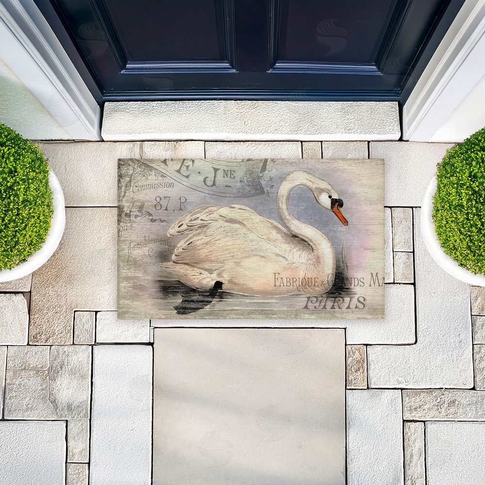 Suzanne Nicoll French Swan Vintage Motif Unwoven Outdoor Door Mat