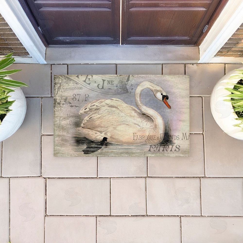 Suzanne Nicoll French Swan Vintage Motif Unwoven Outdoor Door Mat