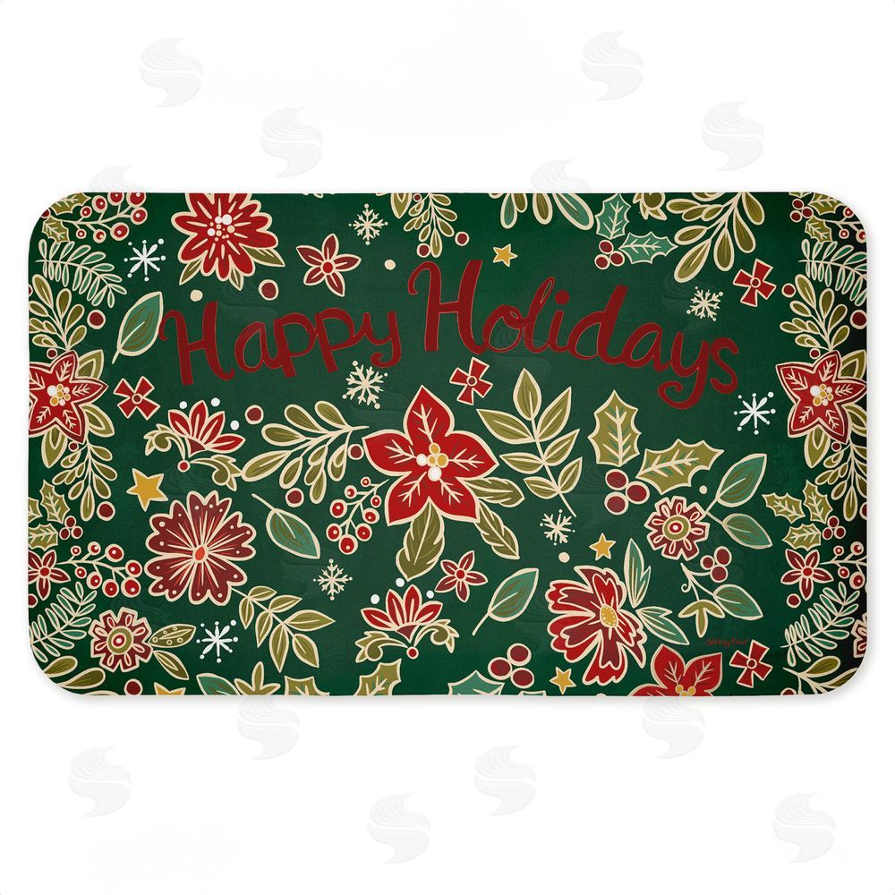 Jenny Faw Holiday Poinsettia Greeting Kitchen Floor Mat