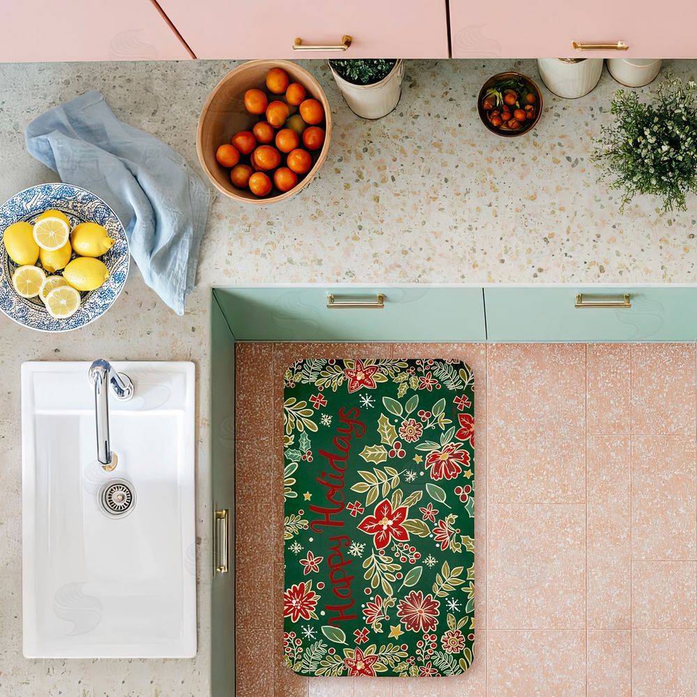 Jenny Faw Holiday Poinsettia Greeting Kitchen Floor Mat