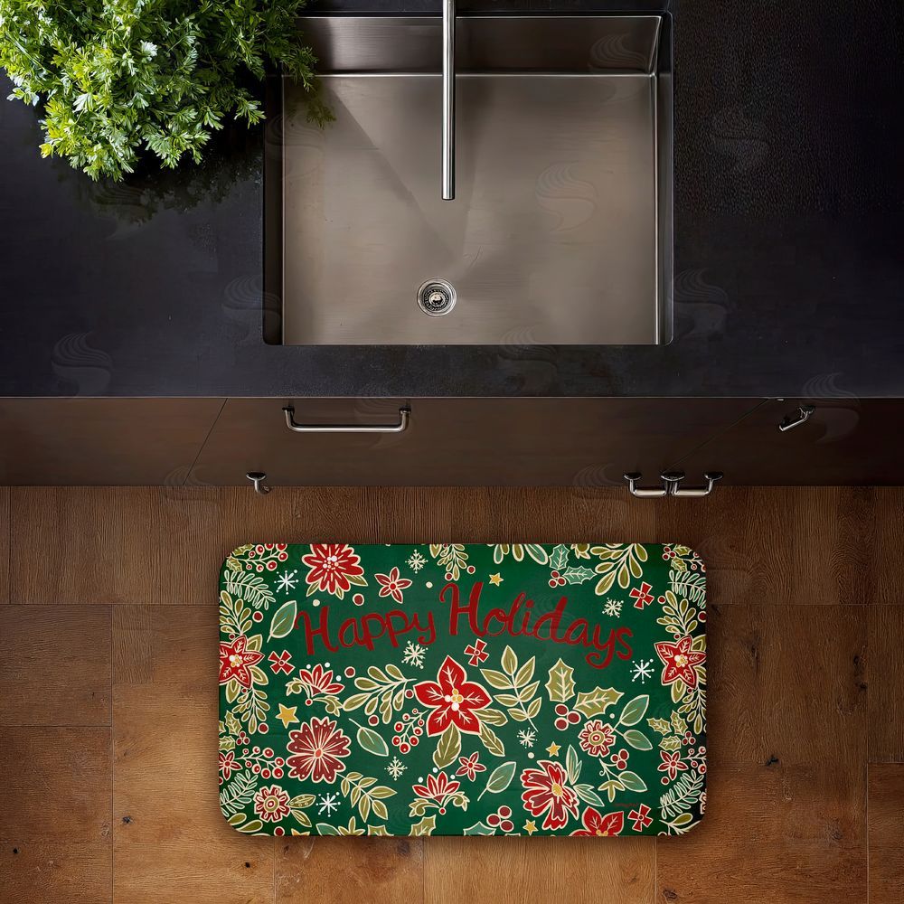 Jenny Faw Holiday Poinsettia Greeting Kitchen Floor Mat