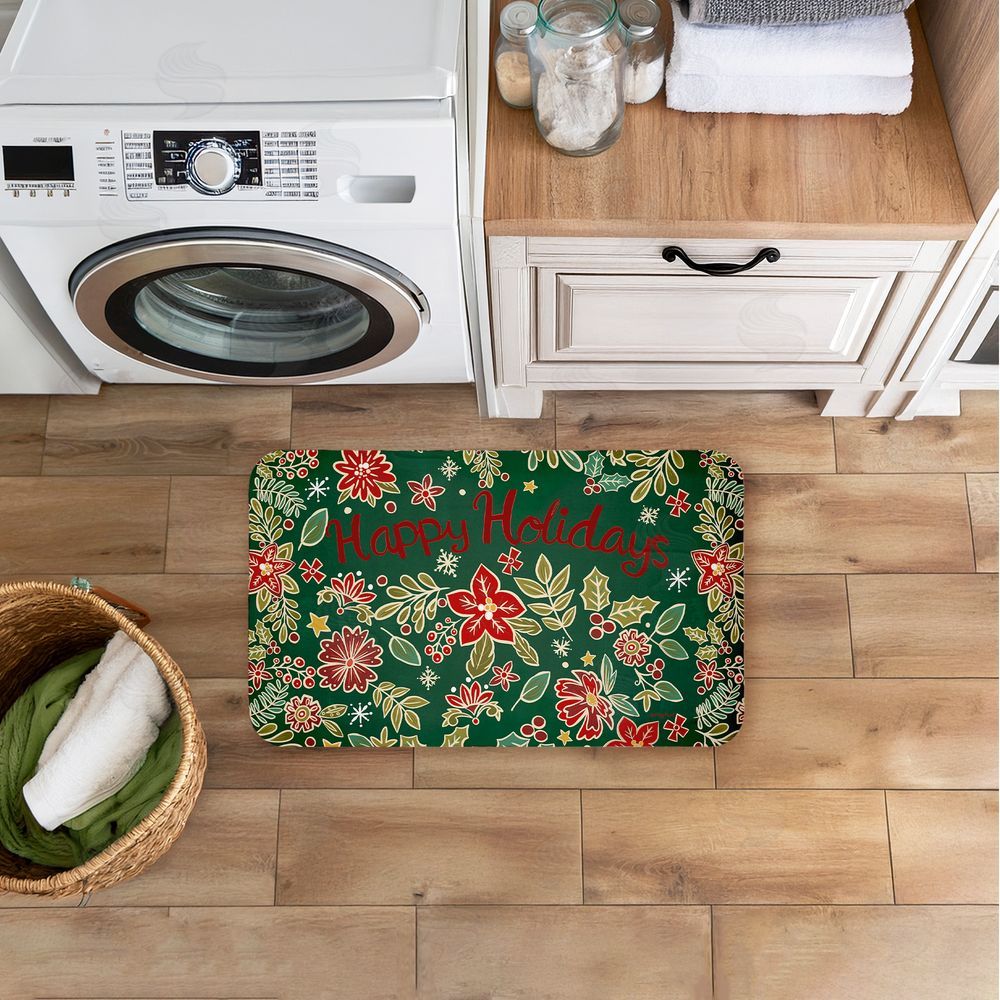 Jenny Faw Holiday Poinsettia Greeting Kitchen Floor Mat