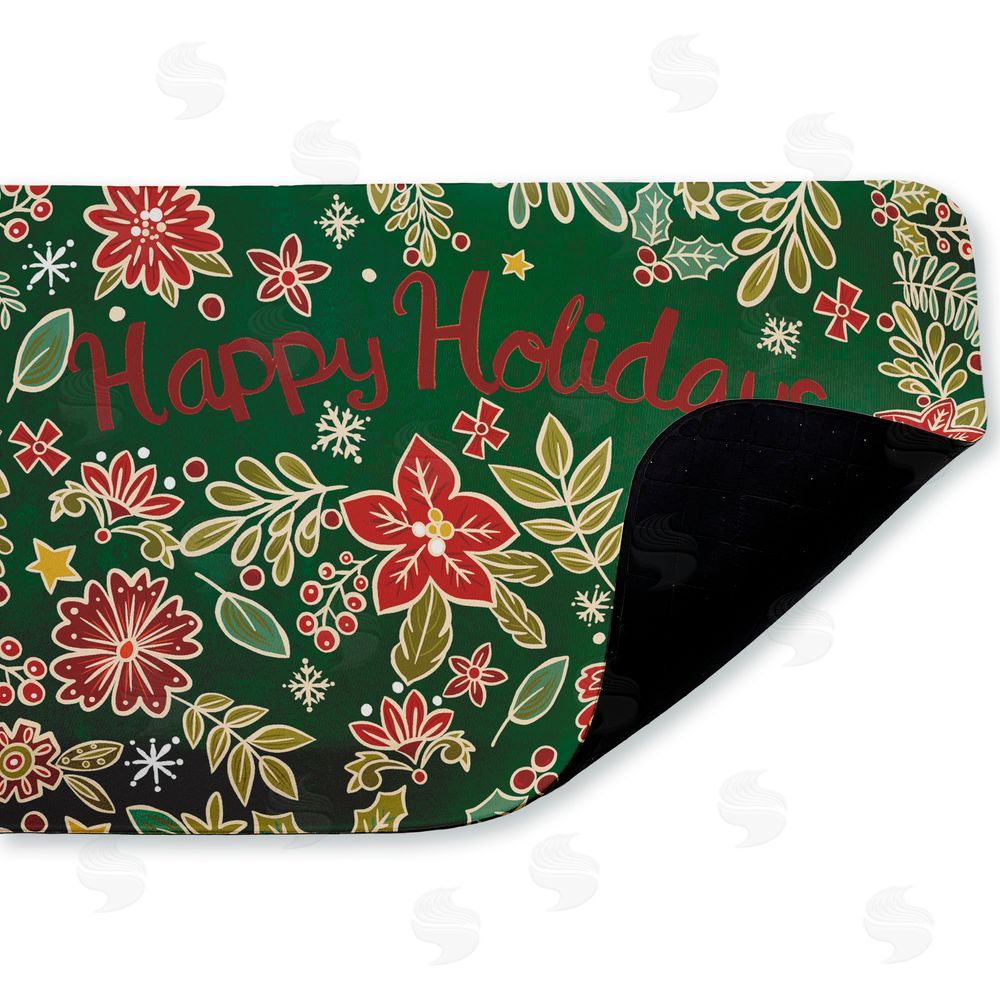 Jenny Faw Holiday Poinsettia Greeting Kitchen Floor Mat