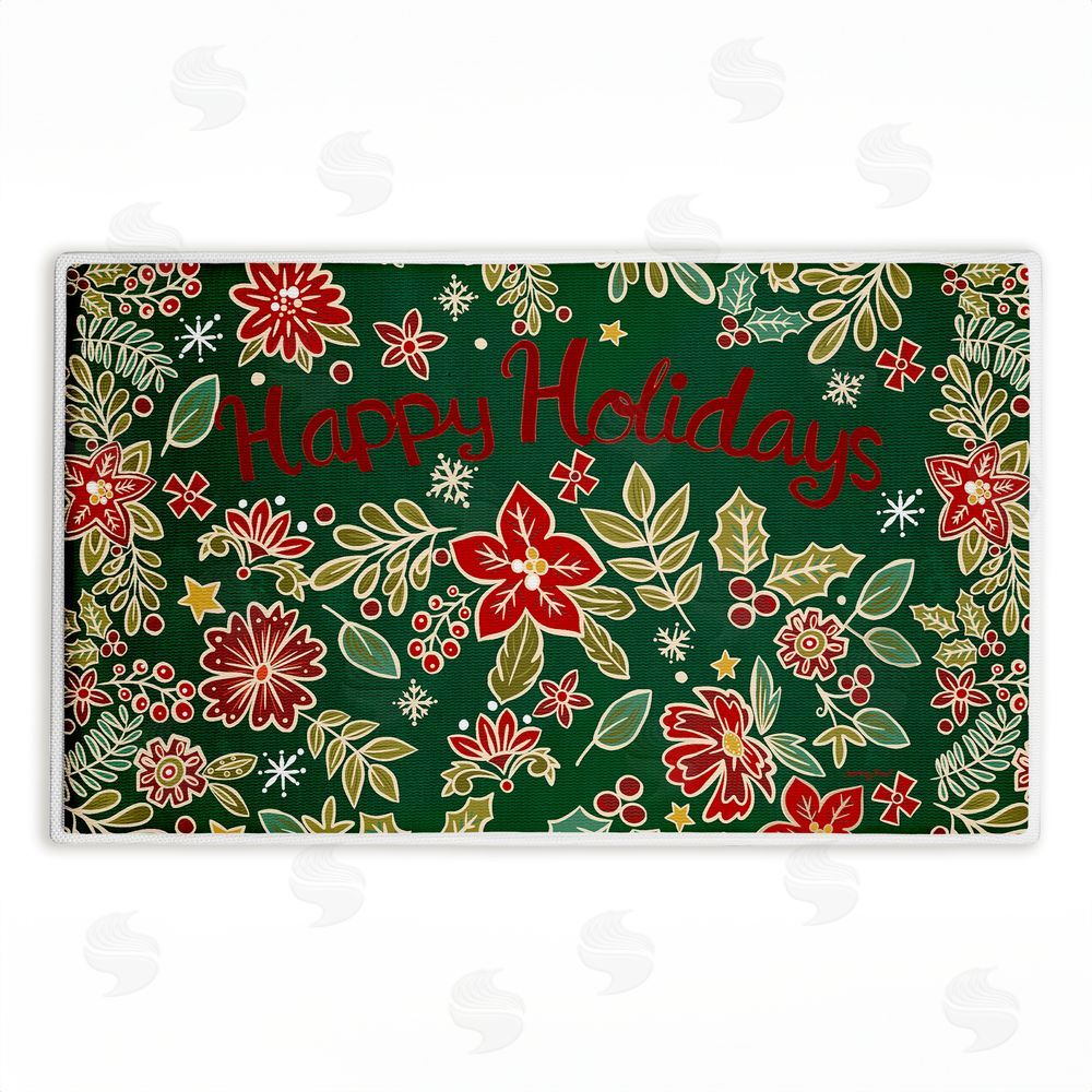 Jenny Faw Holiday Poinsettia Greeting Plush Bathroom Floor Mat