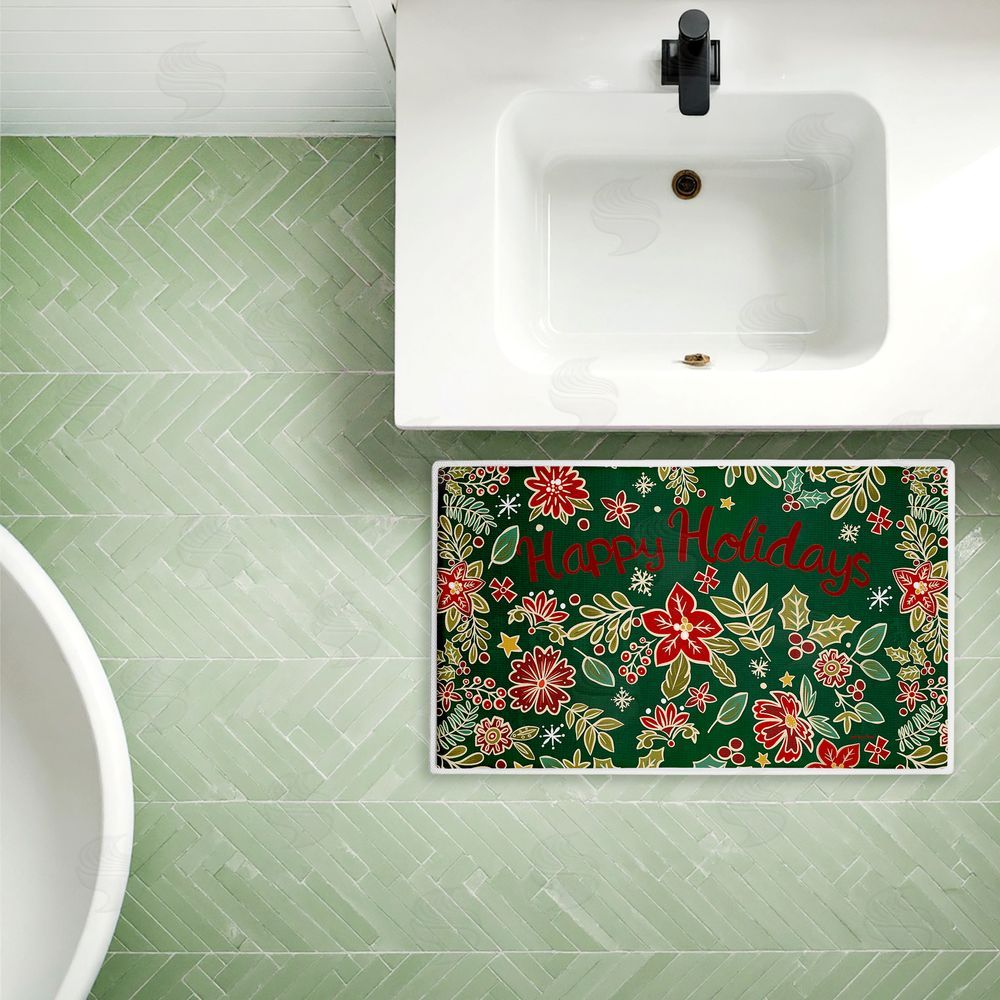 Jenny Faw Holiday Poinsettia Greeting Plush Bathroom Floor Mat