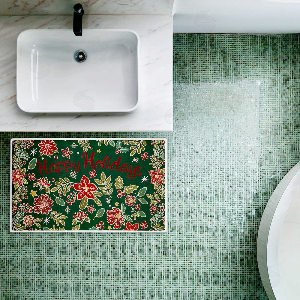 Jenny Faw Holiday Poinsettia Greeting Plush Bathroom Floor Mat