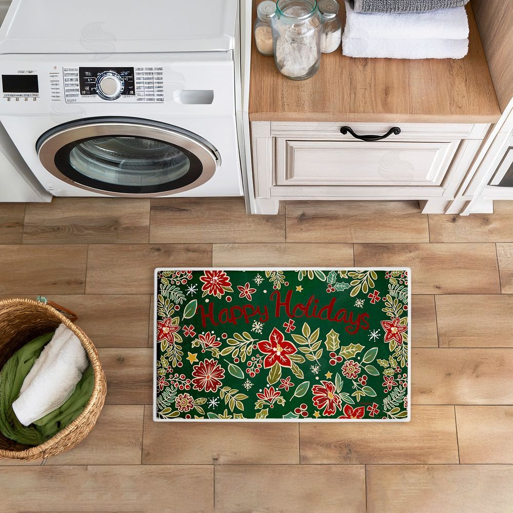 Jenny Faw Holiday Poinsettia Greeting Plush Bathroom Floor Mat