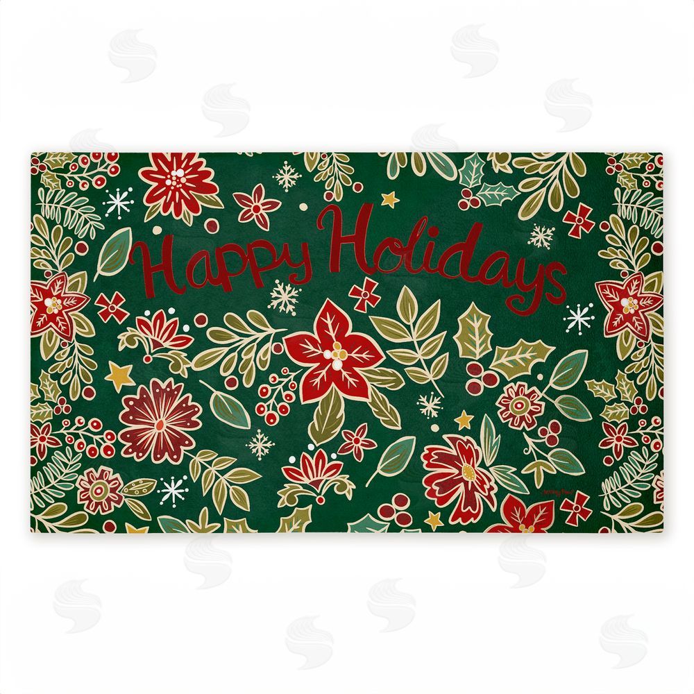 Jenny Faw Holiday Poinsettia Greeting Unwoven Outdoor Door Mat