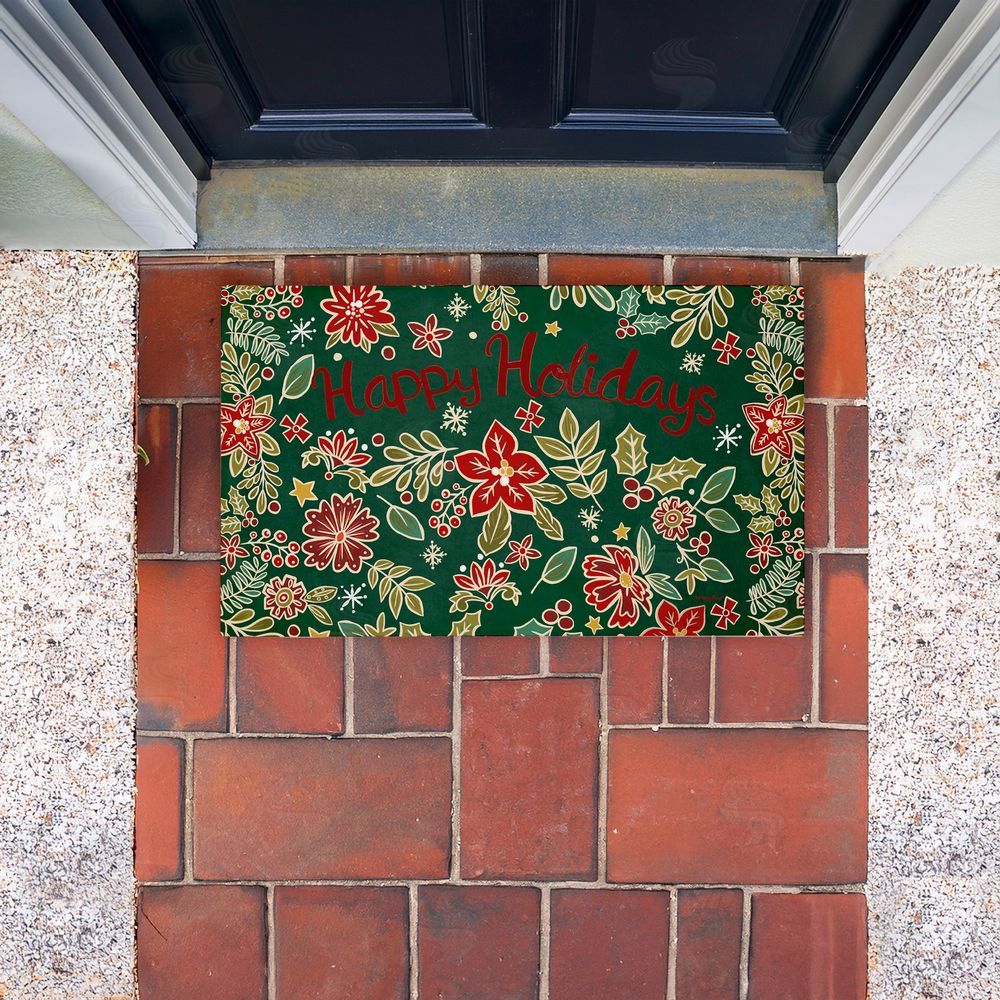 Jenny Faw Holiday Poinsettia Greeting Unwoven Outdoor Door Mat