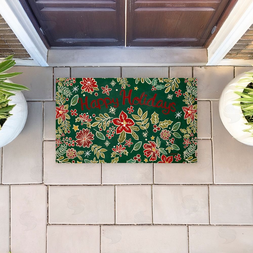 Jenny Faw Holiday Poinsettia Greeting Unwoven Outdoor Door Mat