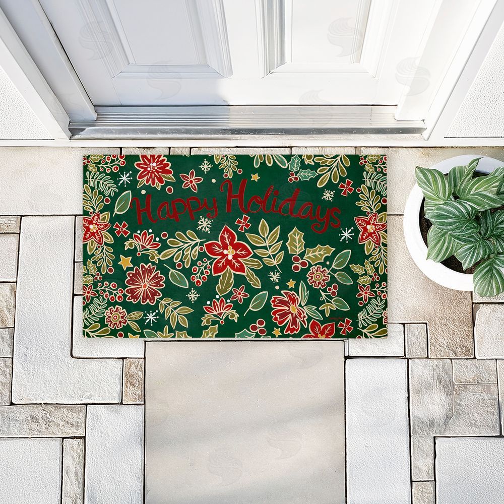 Jenny Faw Holiday Poinsettia Greeting Unwoven Outdoor Door Mat