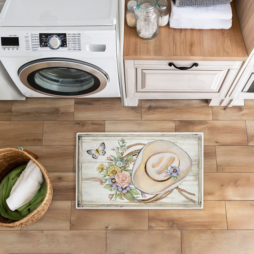 Susan Winget Shabby Chic Floral Cowboy Hat Plush Bathroom Floor Mat