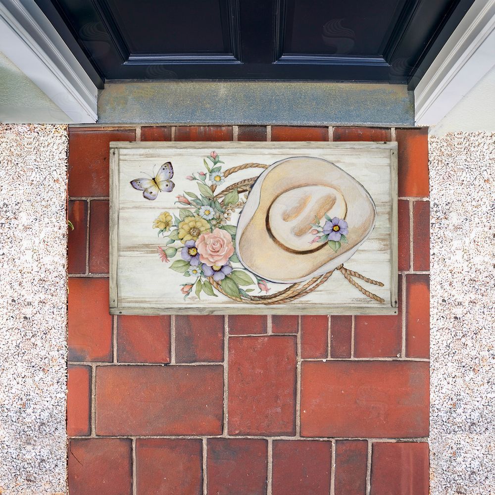 Susan Winget Shabby Chic Floral Cowboy Hat Unwoven Outdoor Door Mat