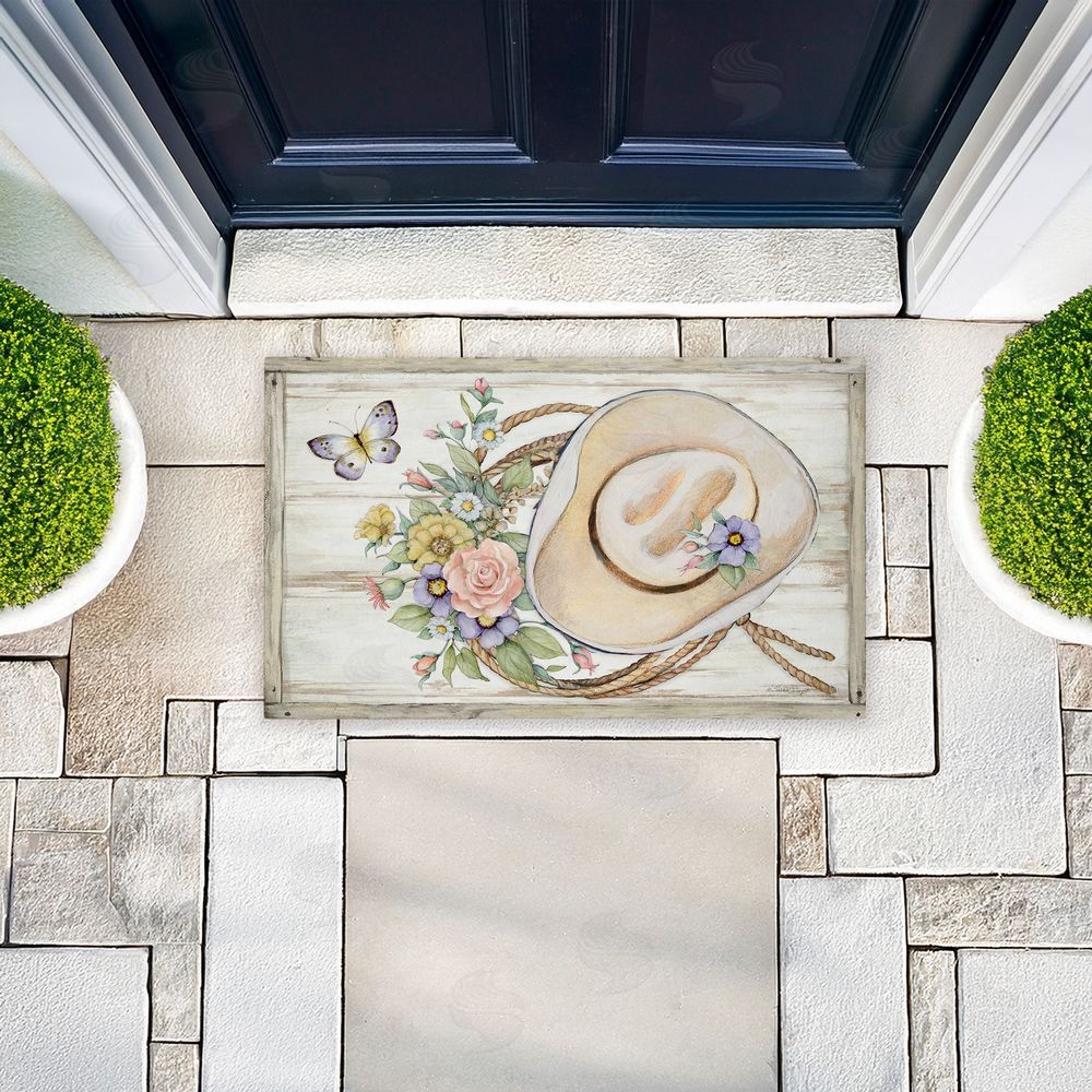 Susan Winget Shabby Chic Floral Cowboy Hat Unwoven Outdoor Door Mat