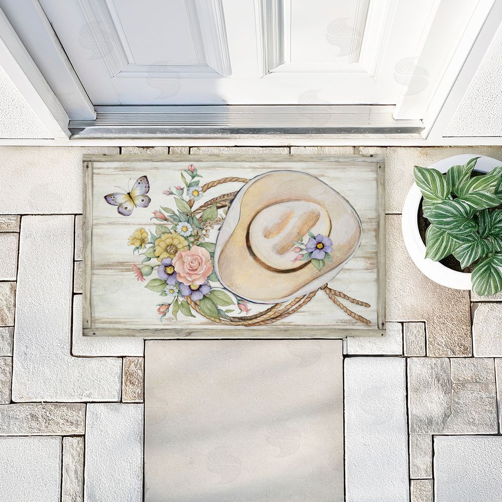 Susan Winget Shabby Chic Floral Cowboy Hat Unwoven Outdoor Door Mat