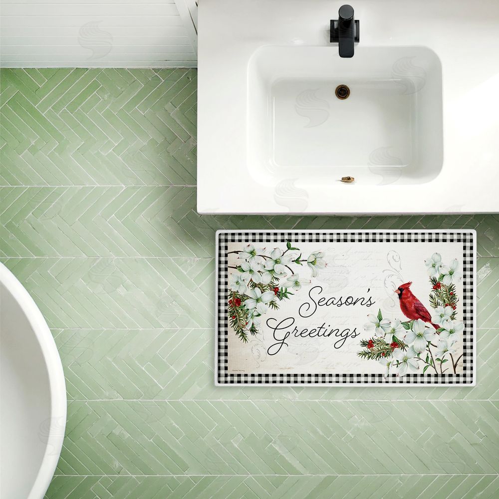 Danielle Murray Winter Cardinals & Dogwood Plush Bathroom Floor Mat
