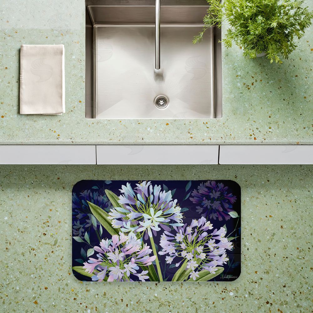 Nicole Tamarin Midnight Garden Flowers Kitchen Floor Mat