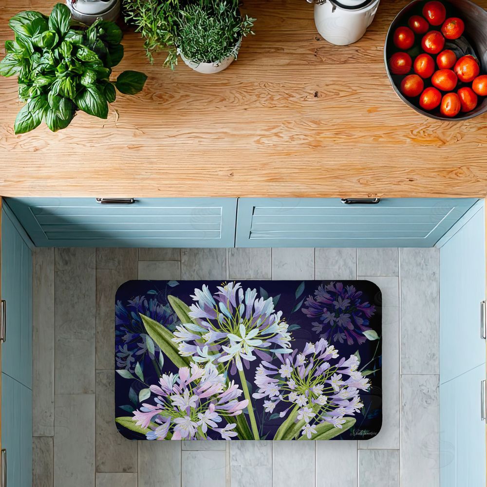 Nicole Tamarin Midnight Garden Flowers Kitchen Floor Mat