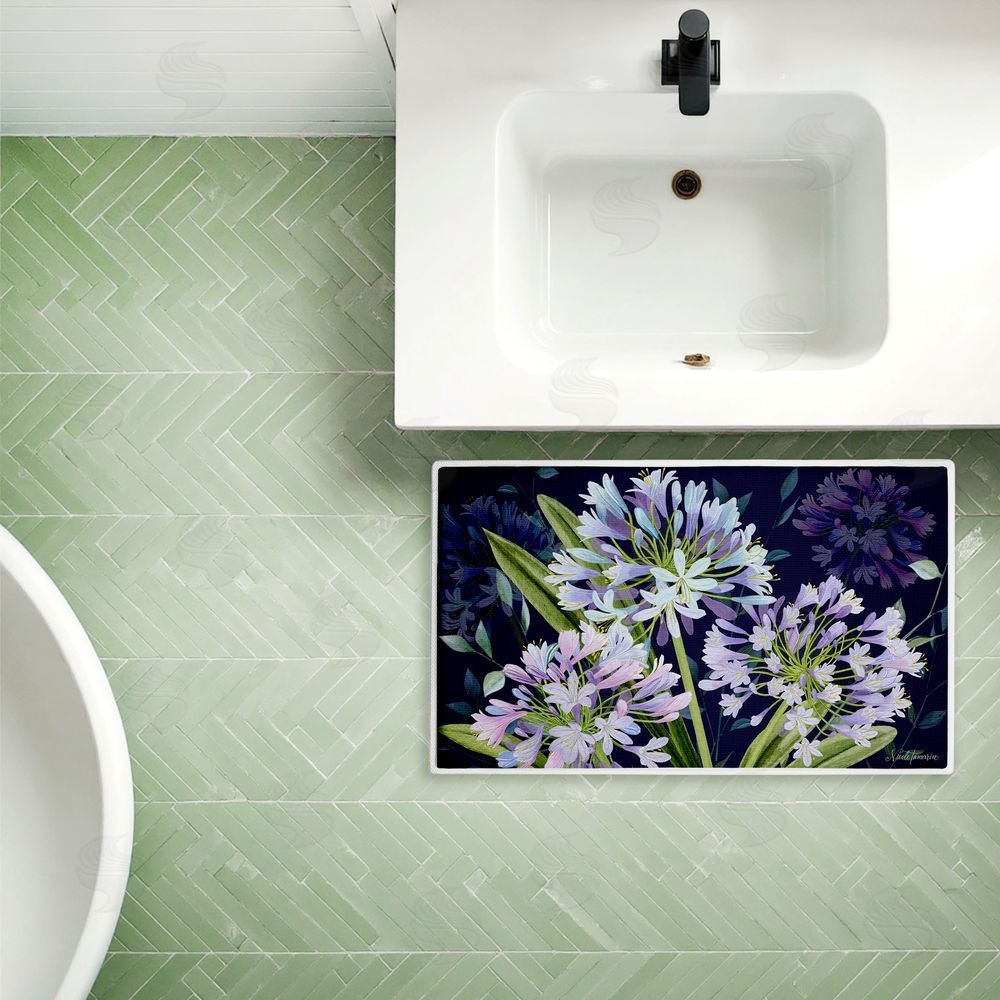Nicole Tamarin Midnight Garden Flowers Plush Bathroom Floor Mat
