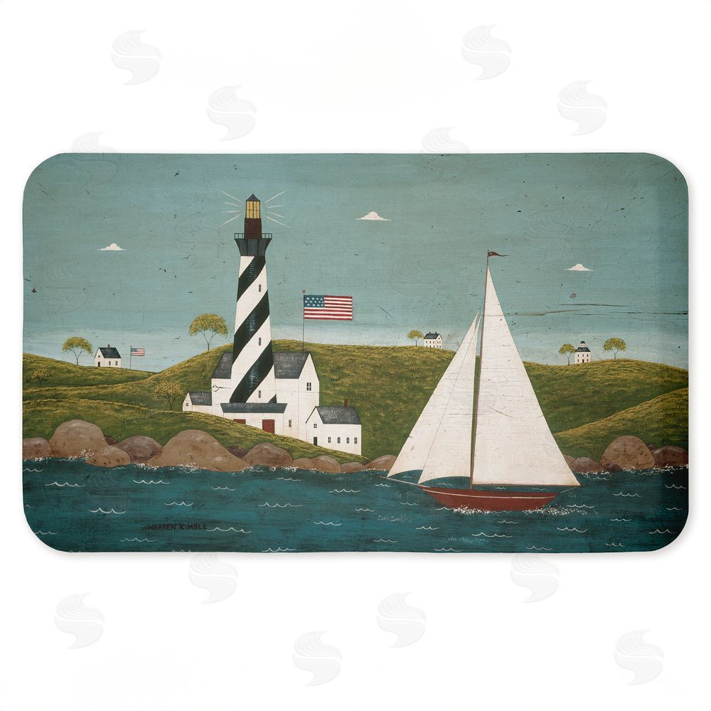 Warren Kimble Coastal Breeze Lighthouse Harbor Kitchen Floor Mat
