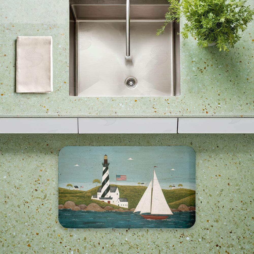 Warren Kimble Coastal Breeze Lighthouse Harbor Kitchen Floor Mat