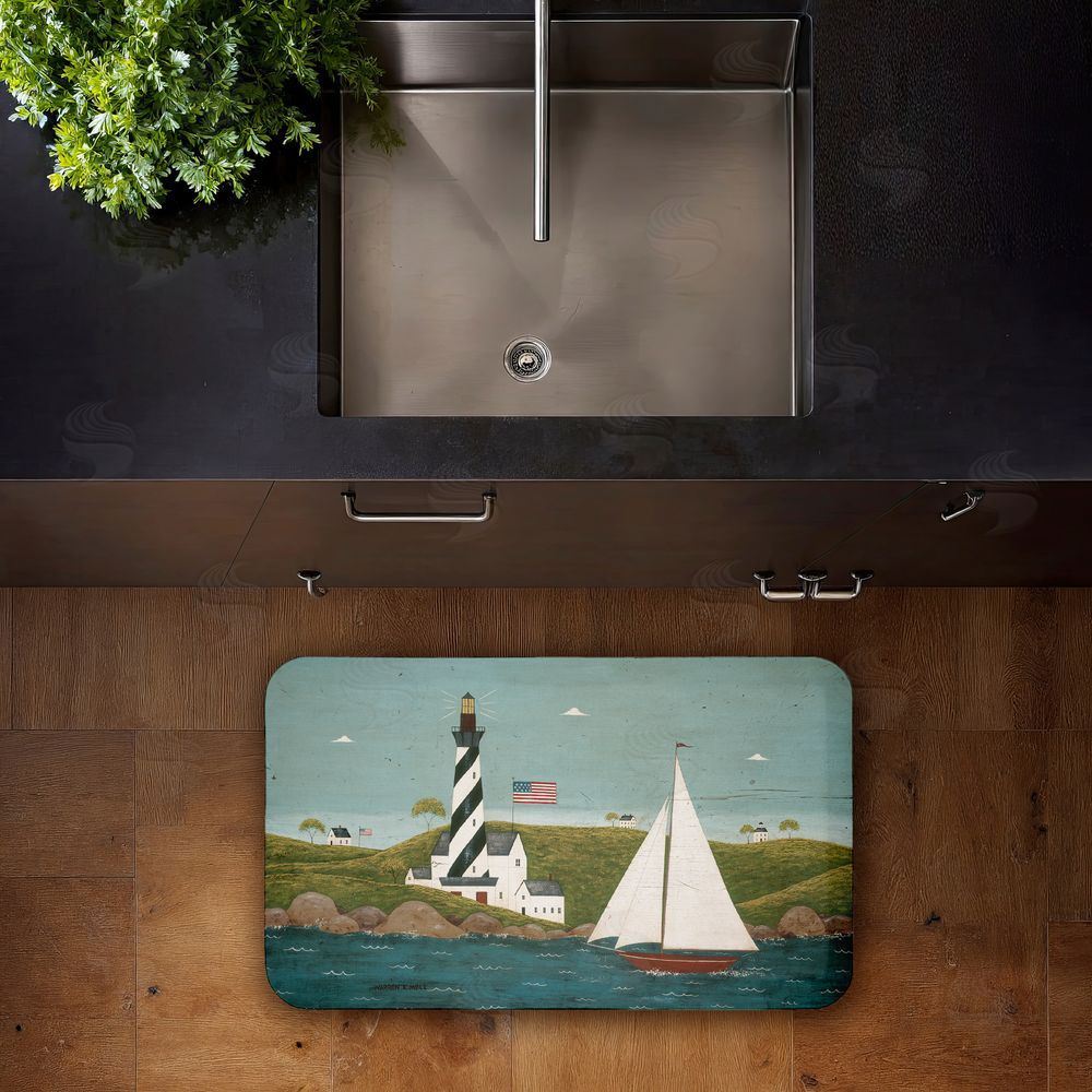 Warren Kimble Coastal Breeze Lighthouse Harbor Kitchen Floor Mat